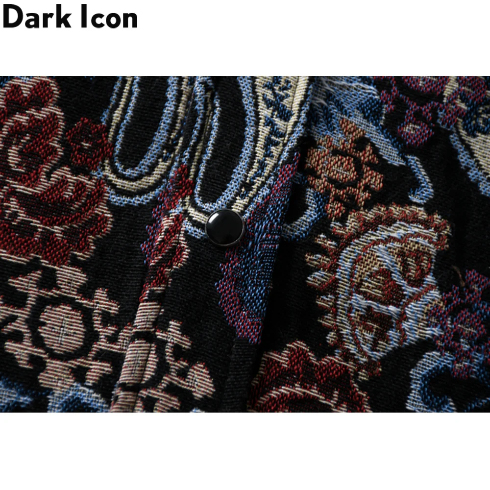 Dark Icon Thick Shirt Jacket Men Turn-down Collar Men\'s Shirt Embroidery Shirts for Men