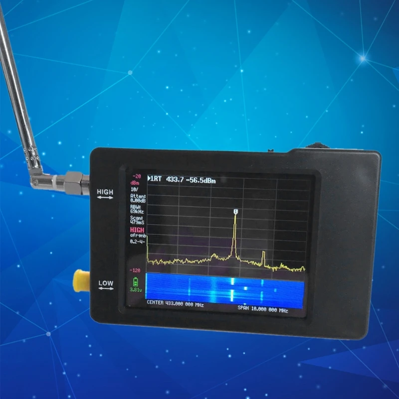 

Handheld Tiny Spectrum Analyzer 2.8" Display Touching Screen 100kHz to 350MHz Frequency Two Inputs