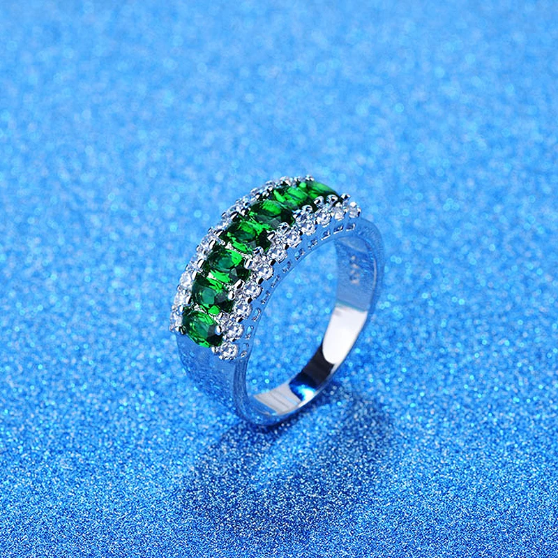 Classic 925 Silver Jewelry Rings with Emerald Ruby Gemstone Fashion Accessories for Women Wedding Promise Party Wholesale Ring