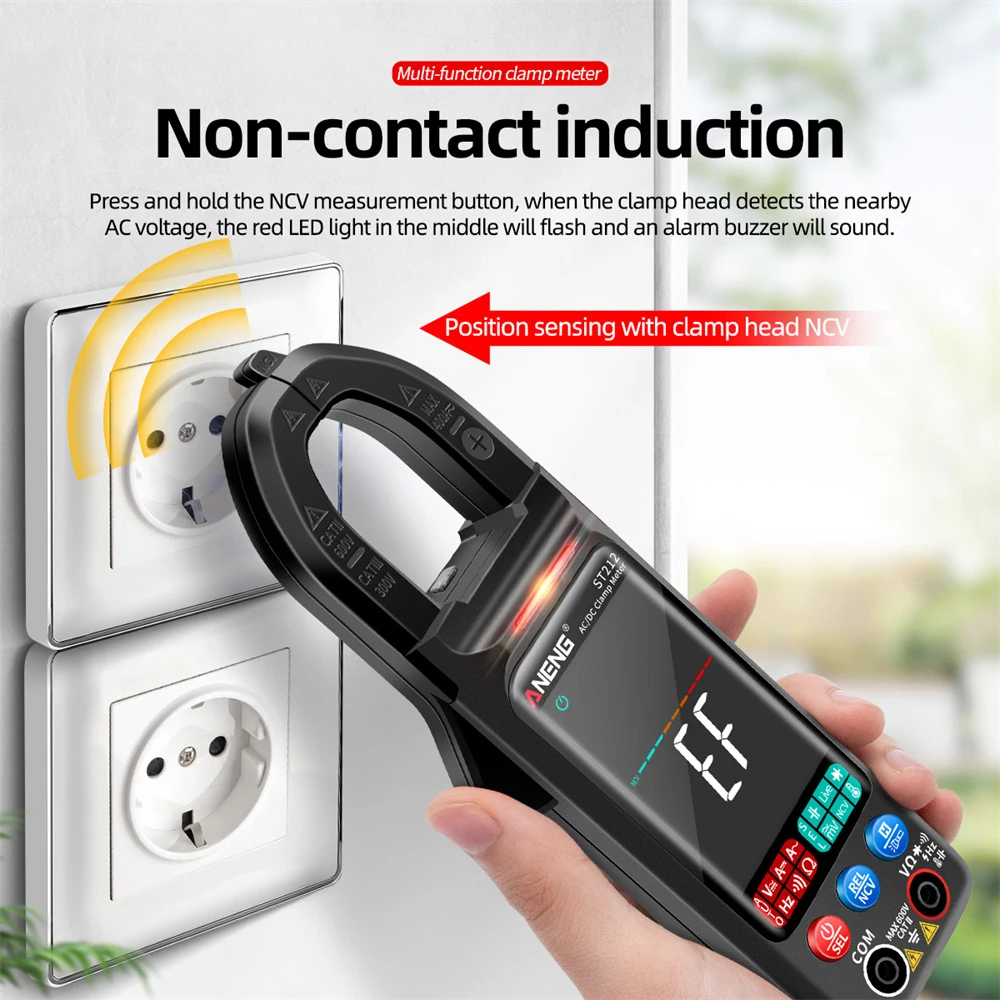 ST211 ST212 DC/AC Current Digital Clamp Meter 6000 Counts 400A Amp Multimeter Large Color Screen Voltage Tester Car Hz NCV Ohm