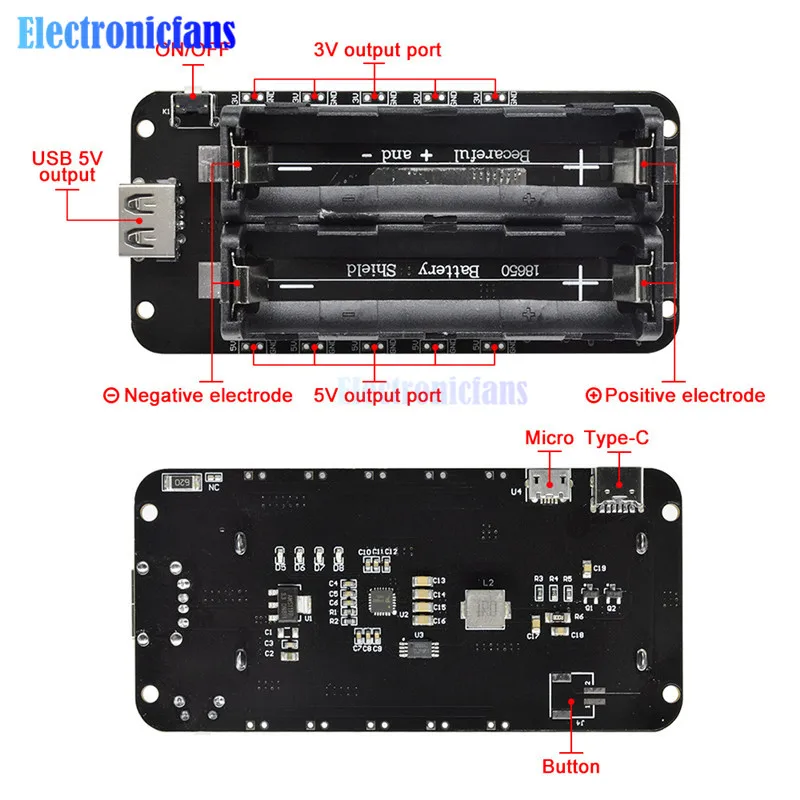 Dual 18650 Lithium-Batterie-Shield V8 Micro-USB-Powerbank-Modul 3V1A 5V 3A für Raspberry Pi Wifi ESP8266 ESP32 Ladevorrichtung – Detail 1