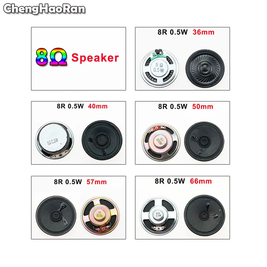 ChengHaoRan 1Piece 8R 0.5W Horn Loud Speaker Buzzer Ringer 36mm 40mm 50mm 57mm 66mm 8 ohm 0.5W Small loudspeaker