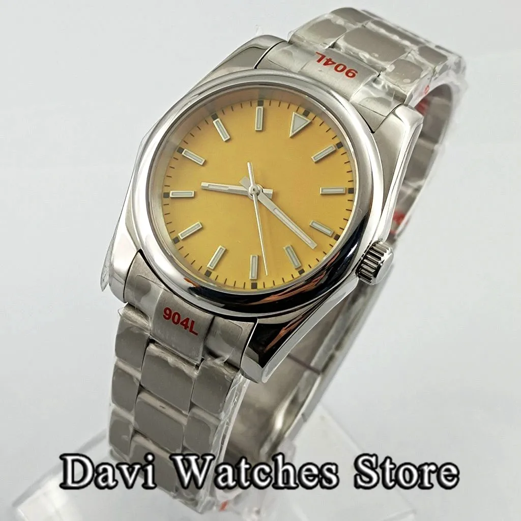 

New 36mm/39mm Bliger Sterile Yellow Dial Luxury Mens Watches Steel Strap Luminous Sapphire NH35 Automatic Movement Wristwatch