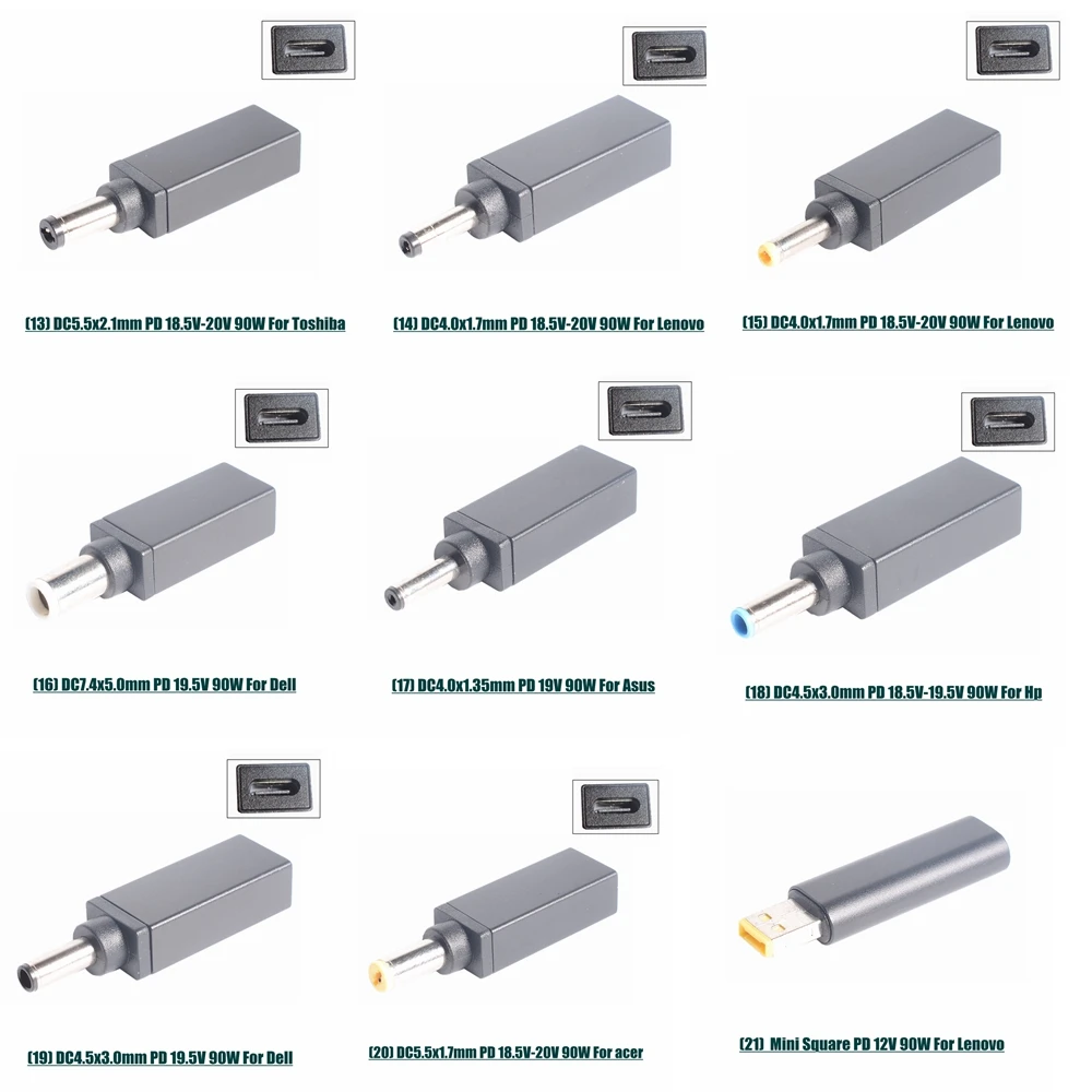 PD Spoof Adapter Plug Converter USB Type C Female to 7.4 x 5.0mm 4.5 x 3.0mm 5.5 x 2.5mm Male Laptop Dc Output Jack Connector
