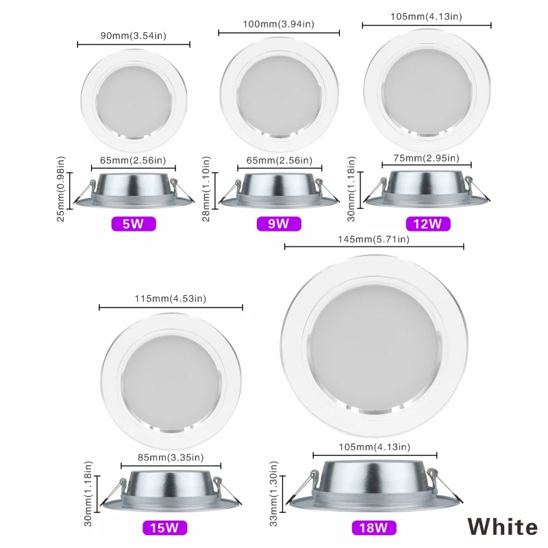 10 pz/lotto Led Down light 5W 9W 12W 15W 18W 220V plafoniera da incasso Down Light Round Led Panel light Spotlight illuminazione interna