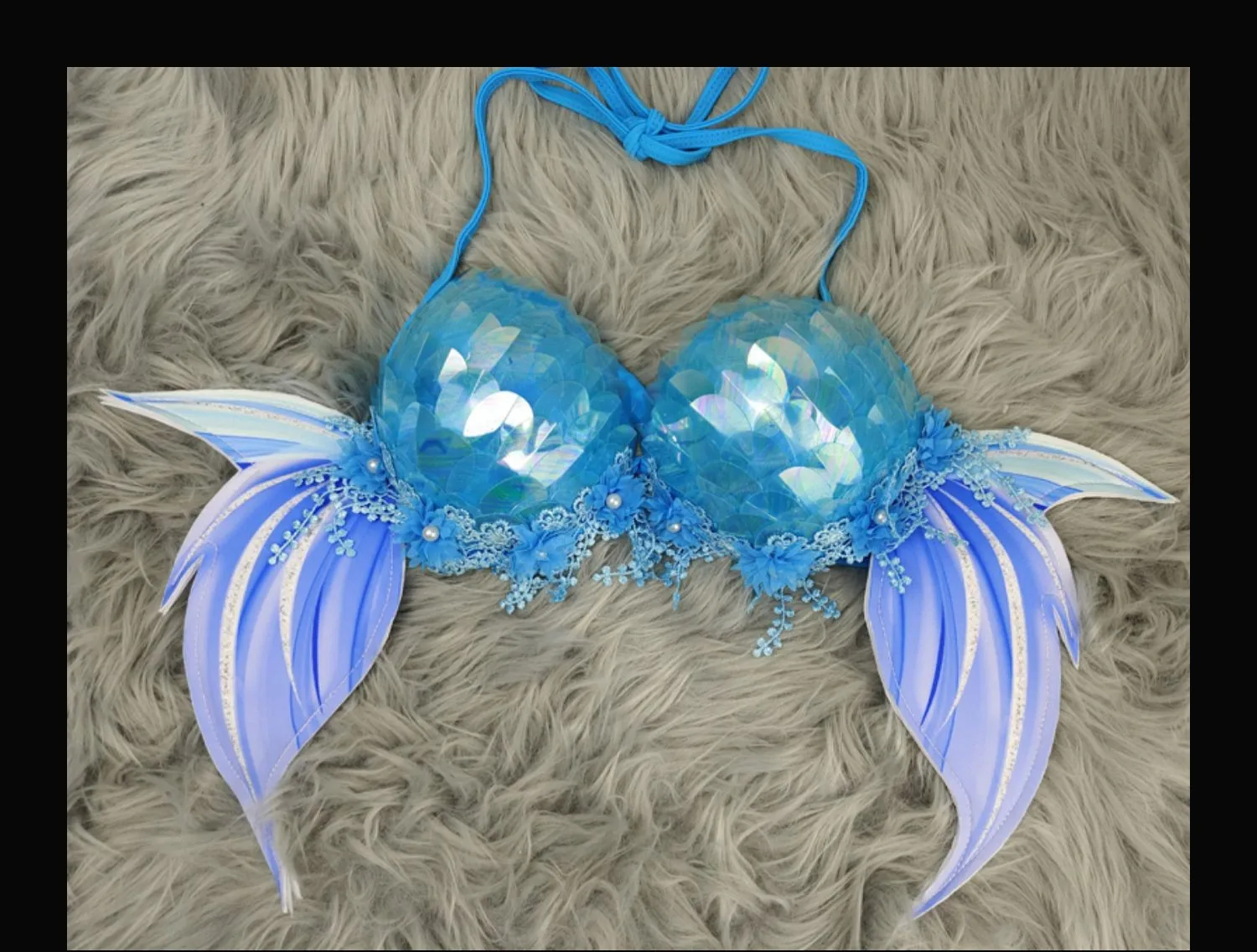 Custom large cup Sequin bikini wings wrap chest Mermaid fish tail performance clothes bar electric sound bar bra