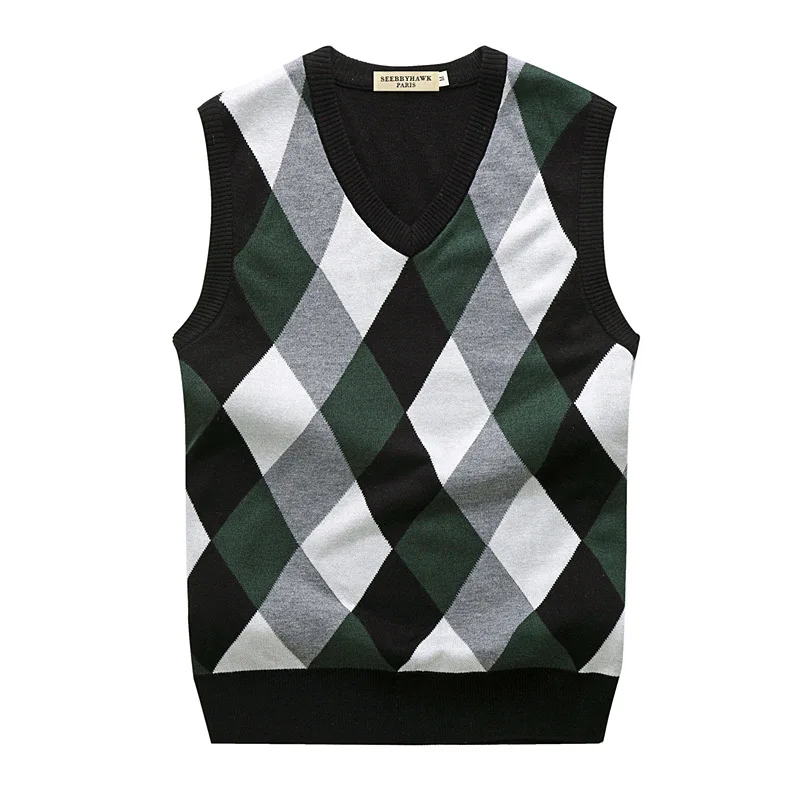 Men\'s Golf Vest Autumn Spring Warm Thick Sleeveless V-Neck Argyle Slim Fit Fashion Sweaters Knitted Cotton Casual Wool Coat Tops