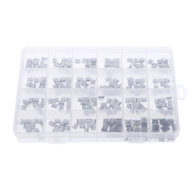 Micro USB Connector Set 240 Pcs/box 24 Models Female mini usb soldering connectors diy,For MP3 Huawei Samsung SMD DIP Socket Kit