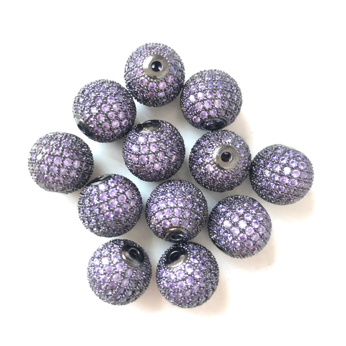 10pcs/lot Size 12mm Purple Zirconia Paved Disco Ball Spacers Beads for Women Bracelets Making Girl Handcrafts Creation Accessory