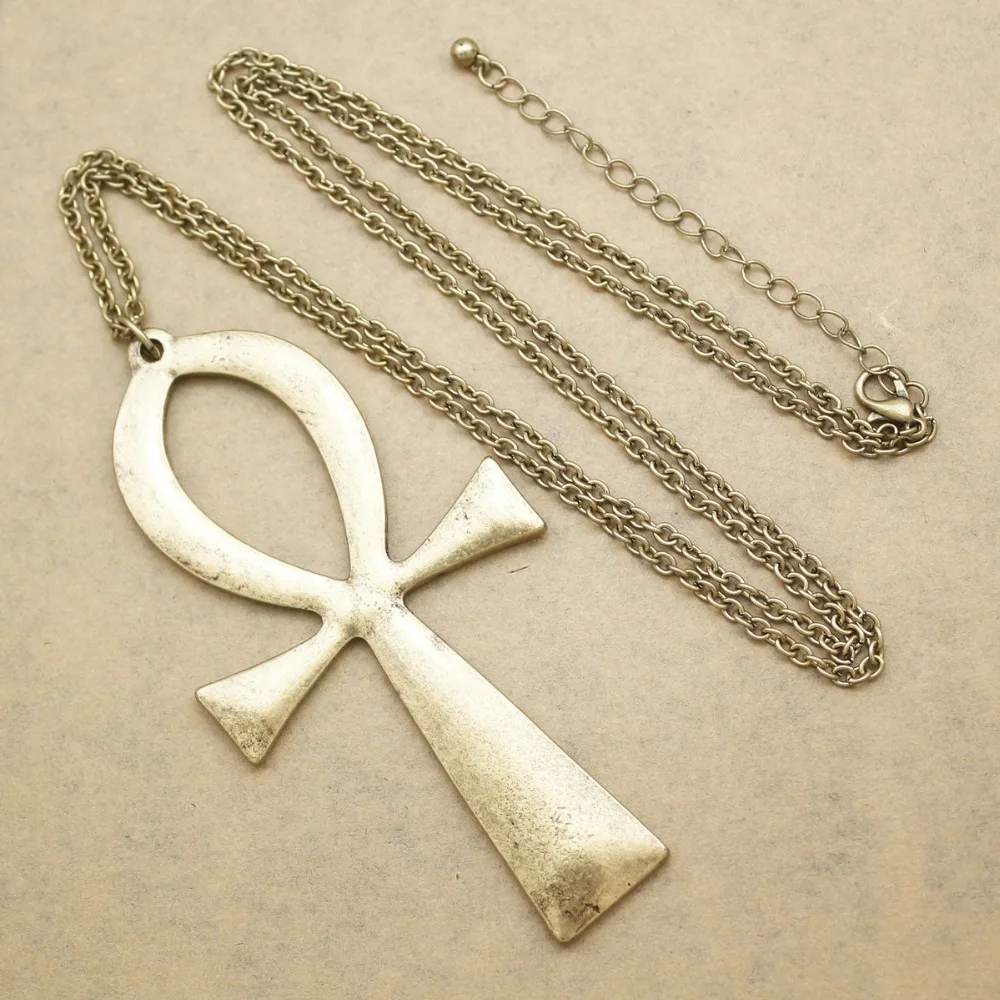 Collar de cadena larga con colgante de Cruz Ankh grande para hombres y mujeres, accesorios de joyería de moda, vida egipcia Vintage, 10x5cm, envío