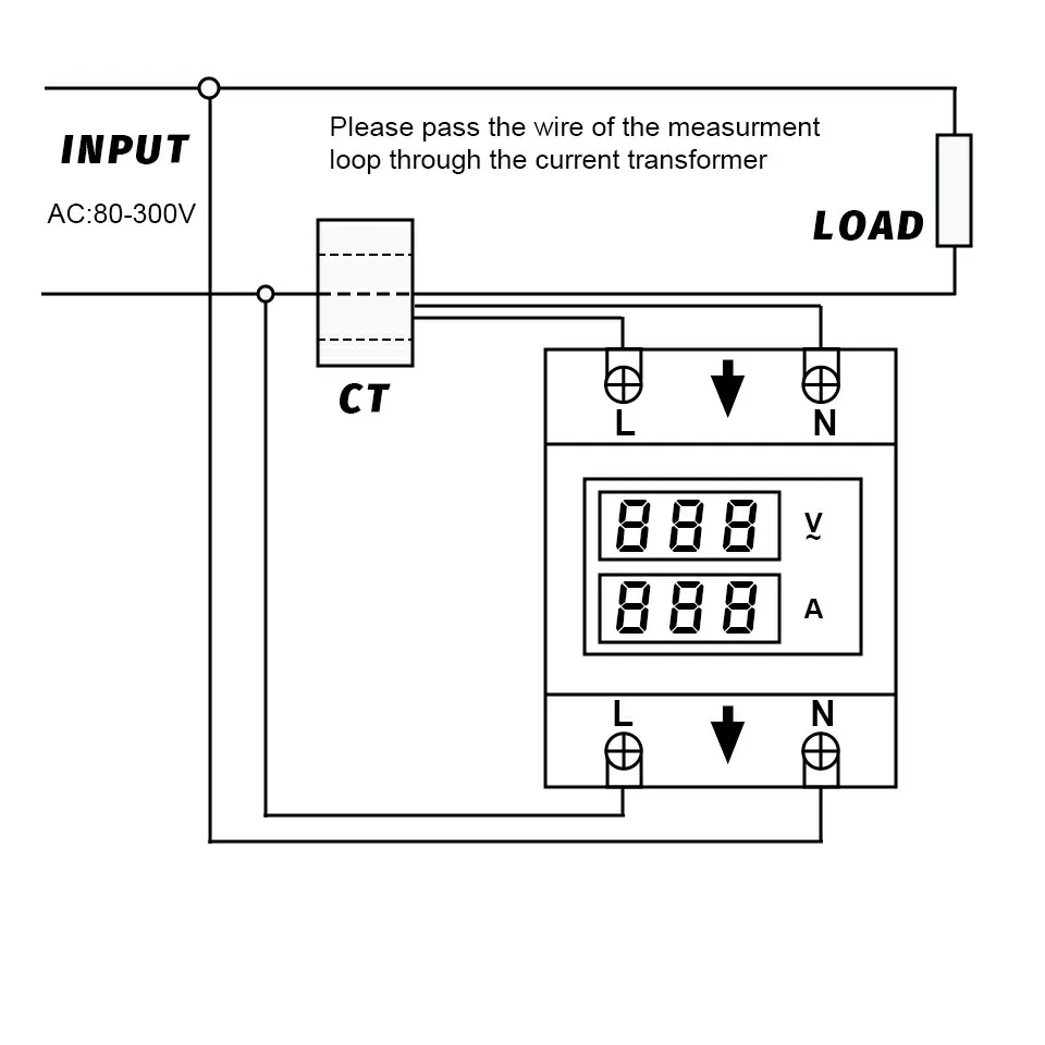 Imagem -06 - Trilho Din ac 80300v 0-99.9a Voltímetro Amperímetro Led Display Painel Tensão Medidor de Corrente com Transformador