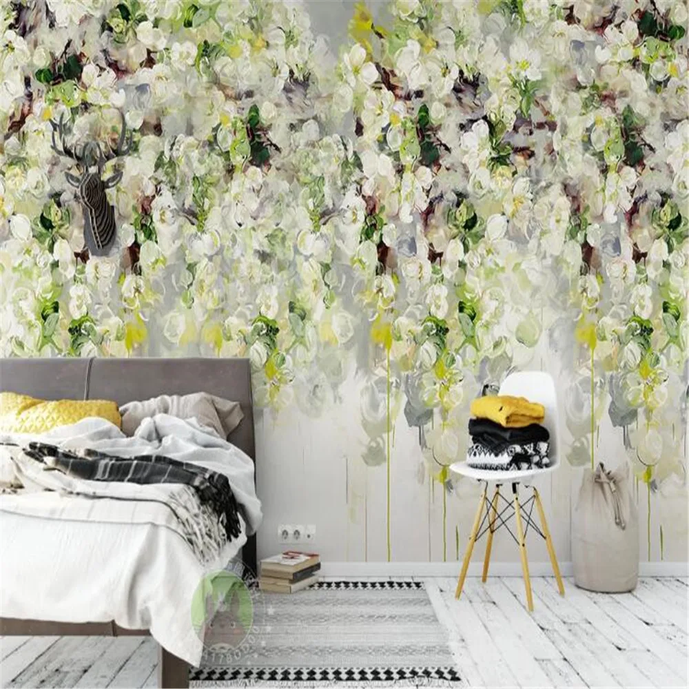 Milofi custom large wallpaper mural oil painting rural flowers TV background wall paper