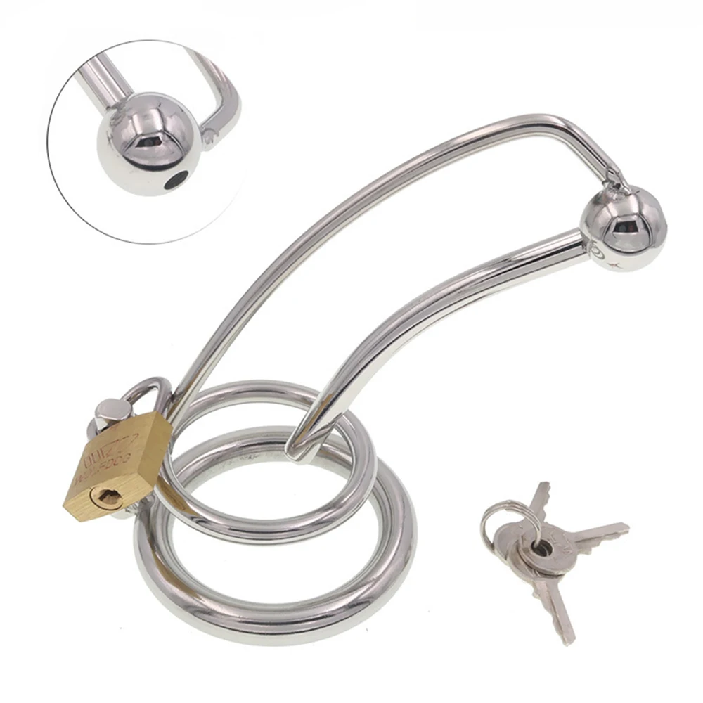 Male Urethra Plug Cock Cage Stainless Steel Catheter Dilator Penis Ring Scrotum Bondage Chasity Lock Masturbator Sex Toy for Men