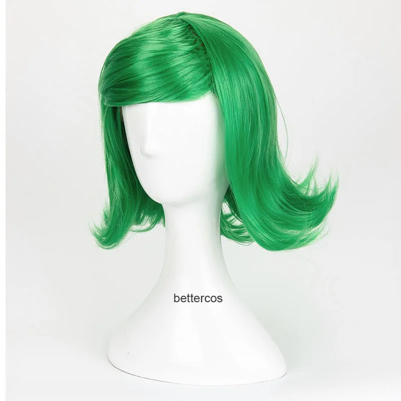 Perruque de Cosplay Synthétique Bouclée Courte et Verte avec Bonnet, Film Inside Out, Degré de Chaleur