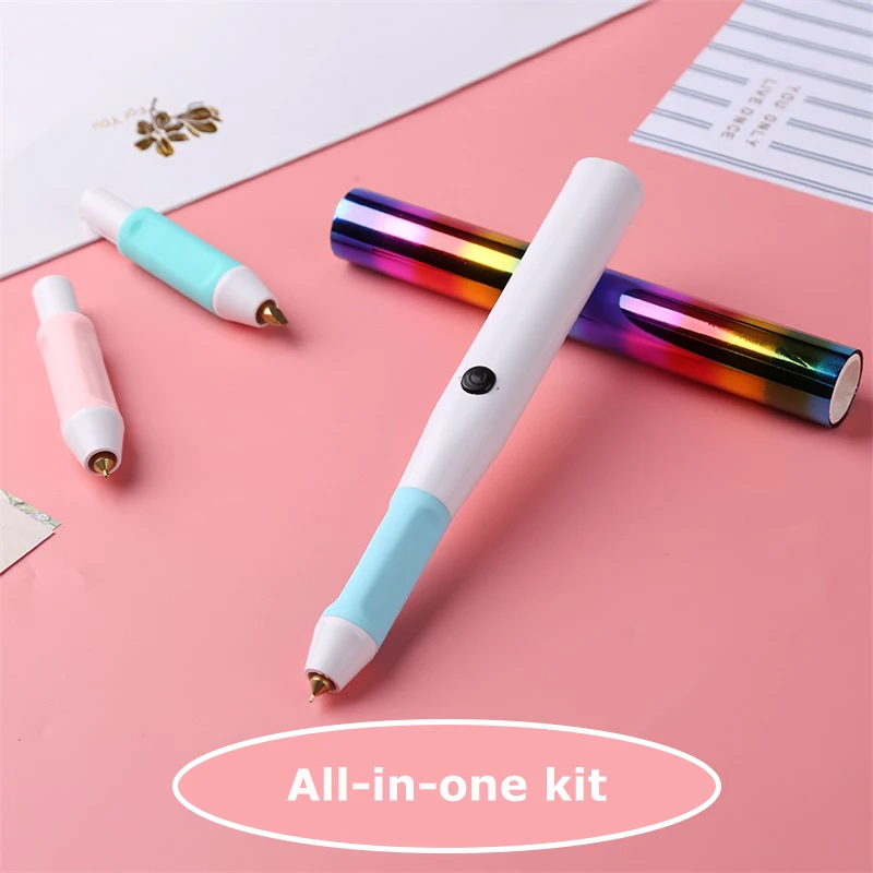 

All-in-one Kit Heat Foil Pen Handwritten Calligraphy USB Powered & Hot Stamping Foil Roll DIY Shining Foiling Project Tool 2021