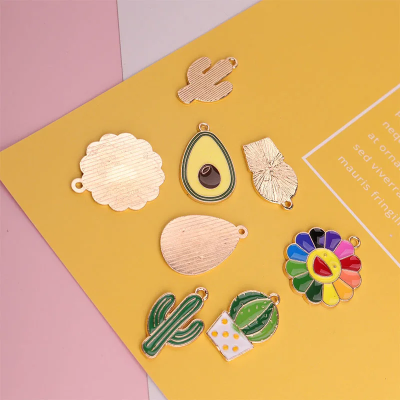 10pcs/lot  Cactus Sun Flower Avocado Enamel Charms Fashion Jewelry Earring Bracelets DIY Making Gold Color image 6