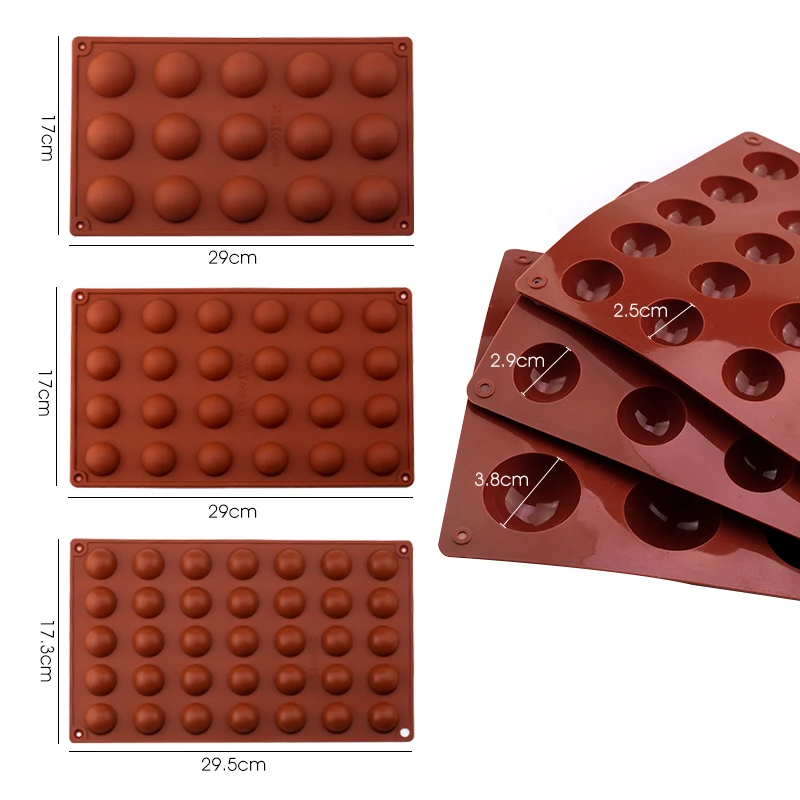 6 Colors 15/24/35 Holes Semicircle Pudding Mold Hemisphere Silicone Chocolate Mould Jelly Dessert Cake Baking Decorative Tools