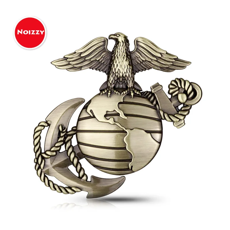 Noizzy USMC Car Sticker US Marine Corps Emblem 3D Metal Badge Hawk Gunmetal Chrome Veteran Army Outdoor Military  Accessories