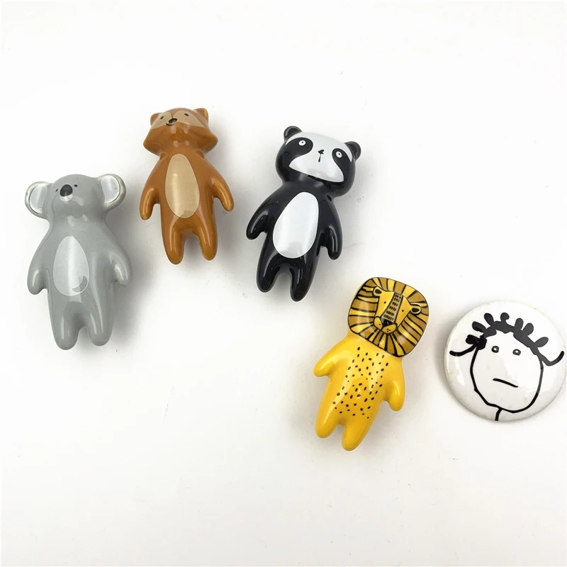 LCH Ceramic Cartoon Knob Lion King Panda Fox Koala Donkey Shaped Hardware Drawer Handles for Kids/Children