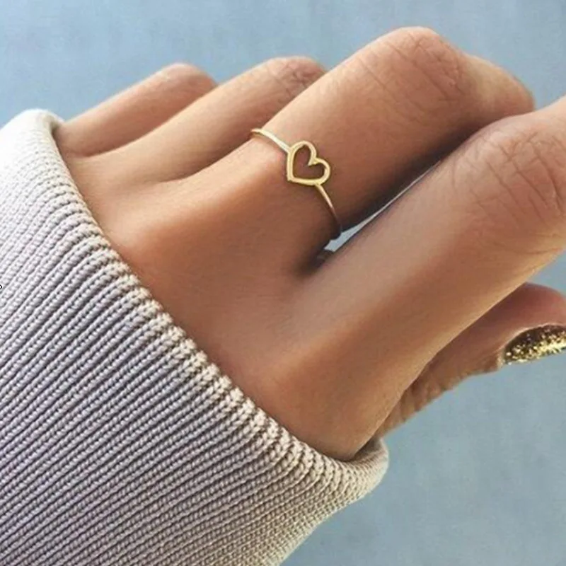 Heart-shaped Love Ring for Women Minimalist Finger Knuckles Jewelry Best Friend Gift Size 5 -11