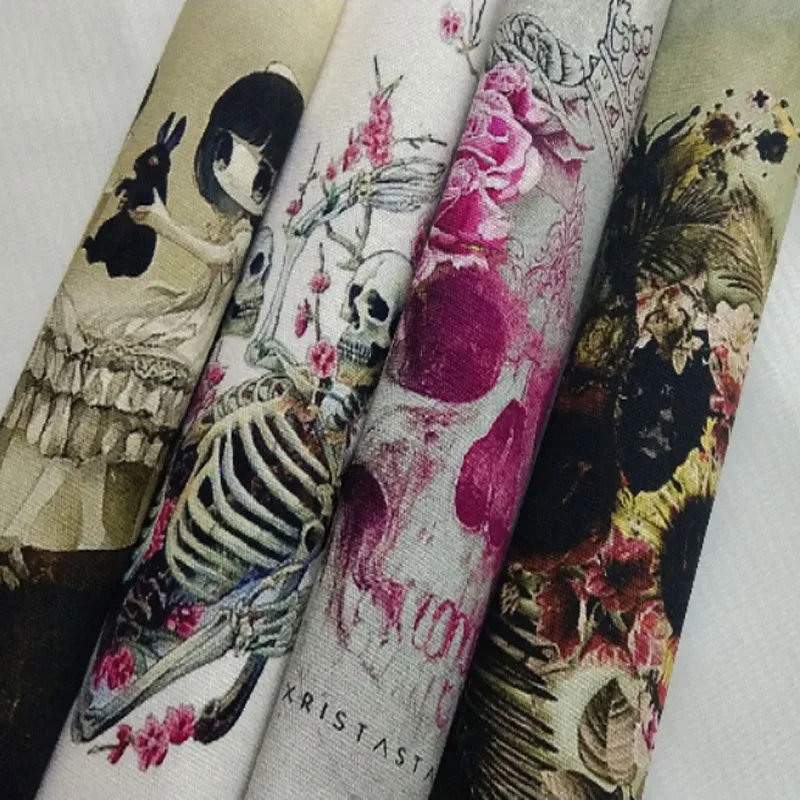 Punk legal halloween zaka linda flor crânio esqueleto impresso algodão tecido de lona telas retalhos tissu para saco de costura almofadas