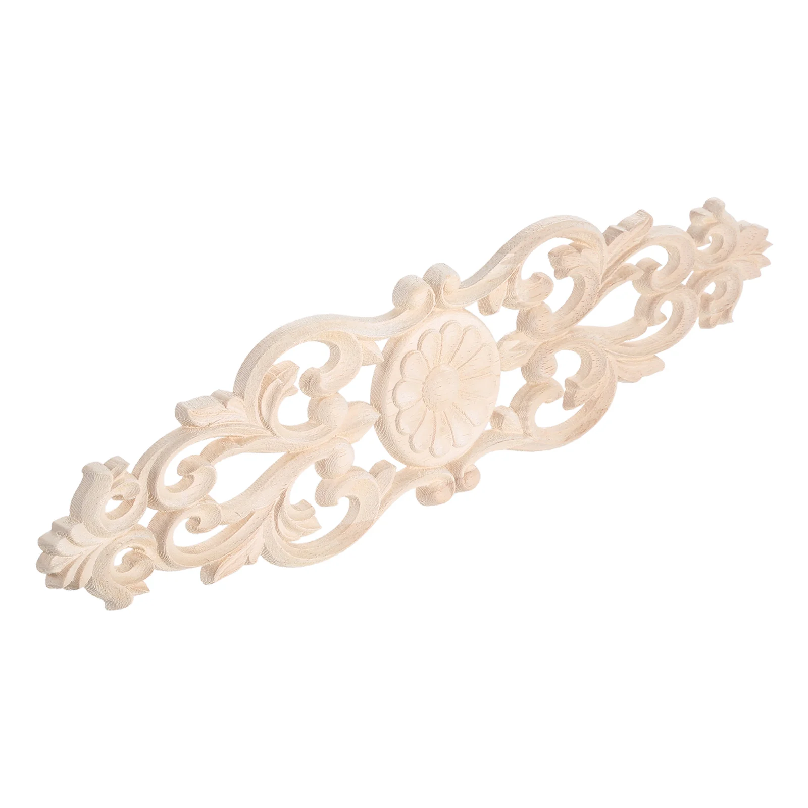 1pc Wood Flower Branch Onlay 32cm Decal Corner Applique Furniture Decor Wood Carved Long Strip Exquisite Single-sided Unpainted