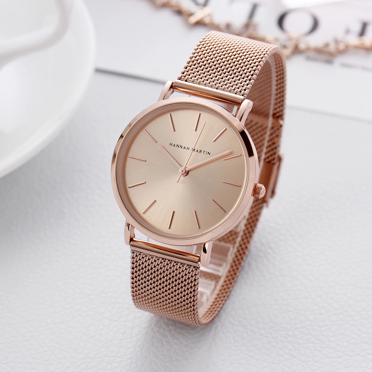 Hannah Martin New Brand Women's Watches Luxury Fashion Waterproof Quartz Wristwatches Casual Blue Steel Bracelet Montre Femme