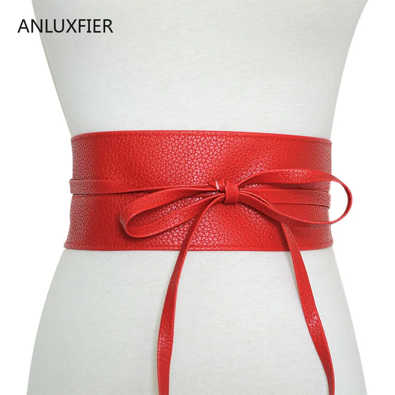 

H9856 Women Leather Belt Strap Waist Seal Lady Fashion Simple Bowknot Decoration Wide Waistband Girl Casual Solid Color Girdle