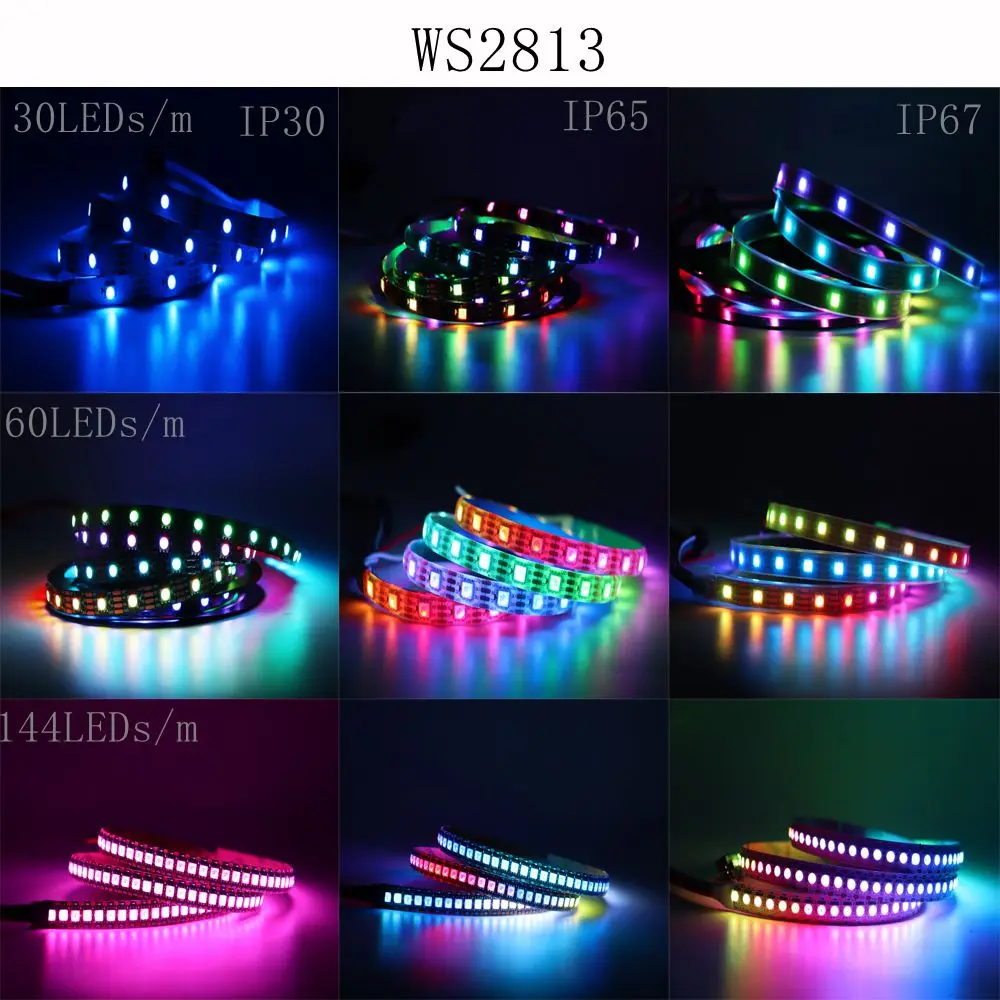 Imagem -05 - Fita Led Rgb Endereçável Individualmente Ws2811 Ws2812b Ws2813 Ws2815 1m 5m30 60 144leds por m cc 5v 12v