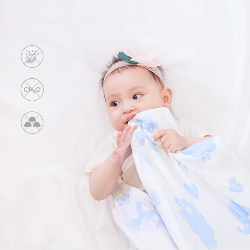 6 طبقات الشاش القطن الشاش منشفة بطانية للأطفال 100% سميكة عالية الجودة منشفة استحمام 110x110 سنتيمتر لمسة ناعمة للأطفال #5