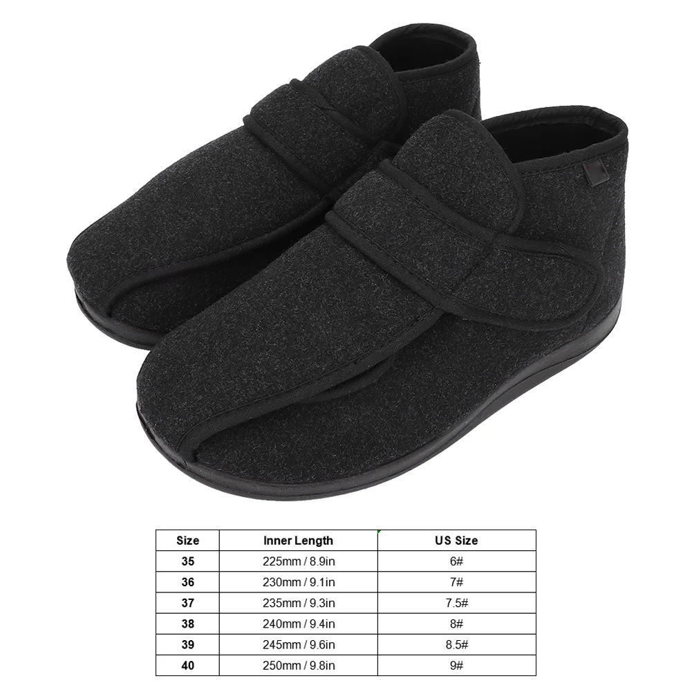 Diabetic Slippers Diabetic Thumb Eversion Deformation Postoperative Care Adjustable Fat Feet Flat Shoes Memory Foam Soles Black