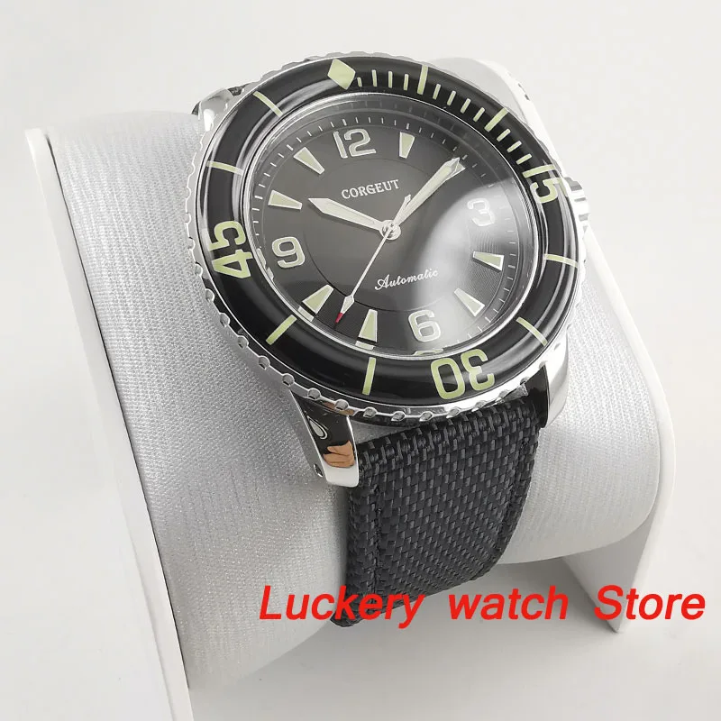 45mm Corgeut Luminous Mechanical Watches black Dial Automatic Diver Watch-CA48