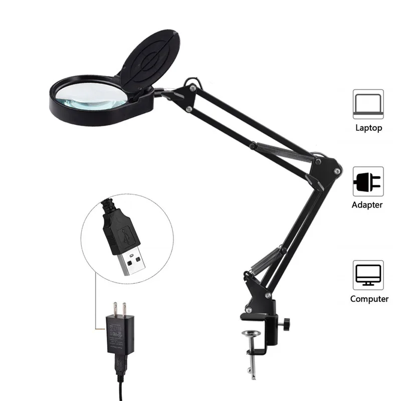 Magnifying Glass Lamp 8x15x USB LED Illuminated Magnifier Lamp Loupe Reading/Rework/Soldering