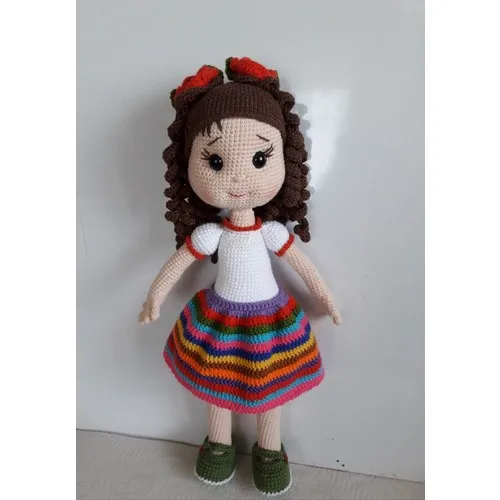 Hand-Knitted Amigurumi Toy Doll Brown Hair 45 Cm