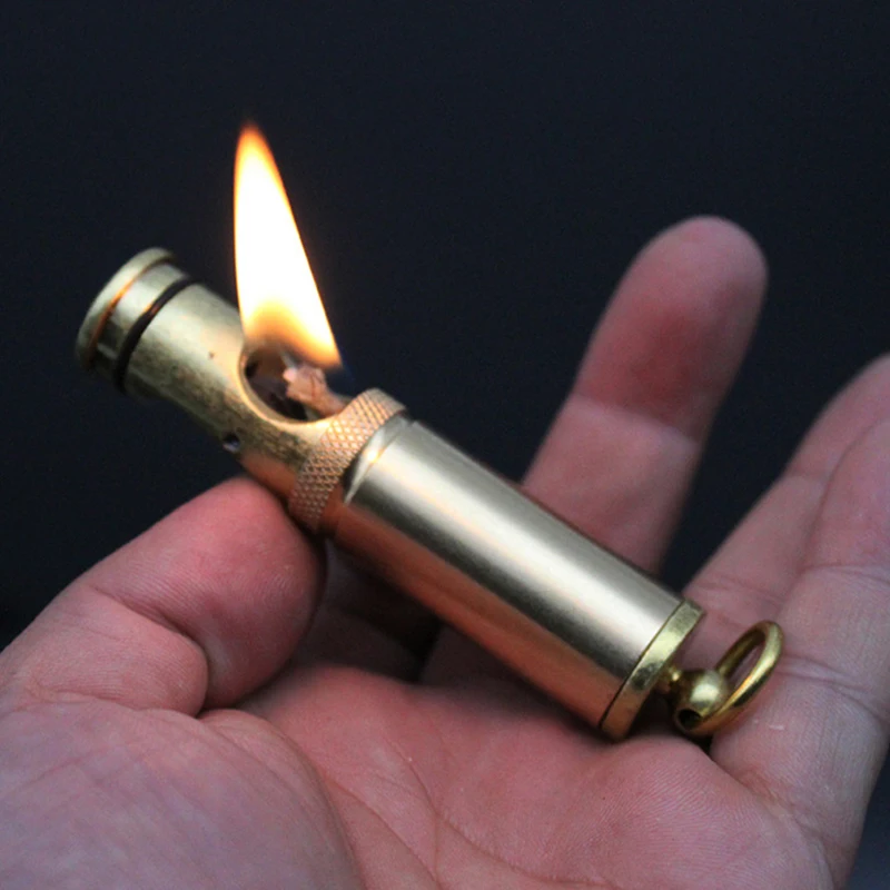 Retro Free Fire Torch Lighter Grinding Wheel Flint Brass Kerosene Oil Pipe Cigarette Lighter  Gasoline Windproof Gadgets For Men