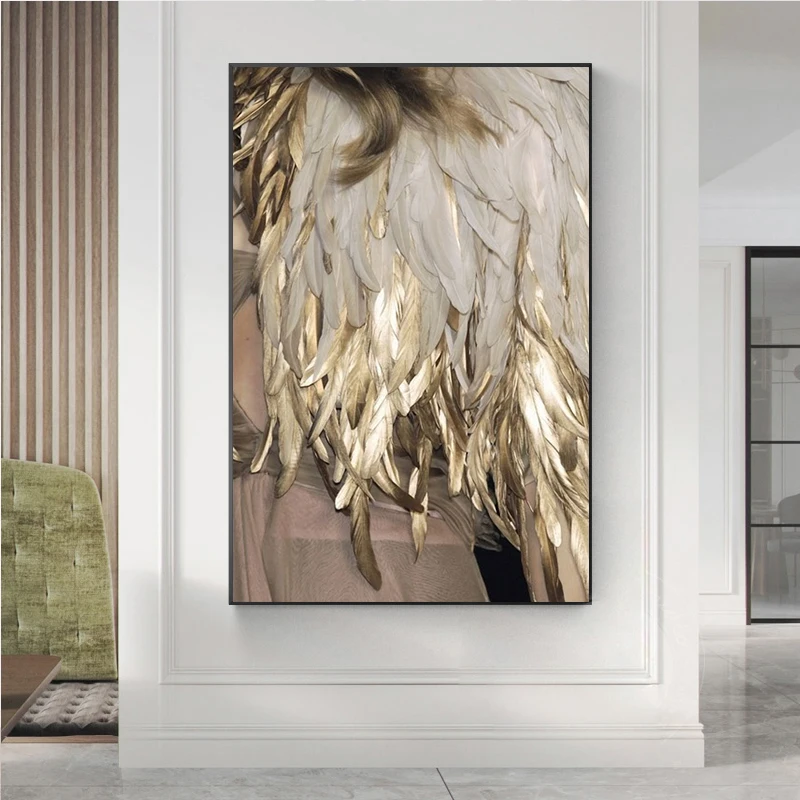 

Feather Gold Color Lamp Poster Canvas Print Wall Nordic Minimalist Style Art Modular Living Room Bedroom Home Without Frame