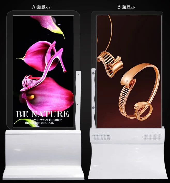 Máquina de publicidade transparente oled, de toque capacitivo, dupla face, de 55 polegadas