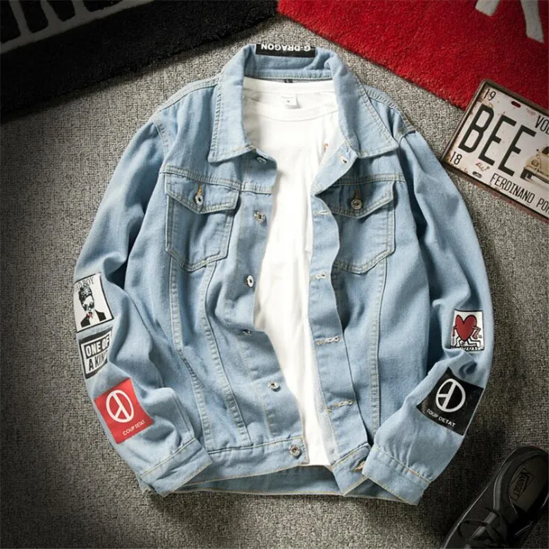 

Fad New Top Quality Denim Jackets Men Cowboy Slim Fit Bomber Jacket Men's Jean Jacket Hip Hop Print Coats 3XL Chaqueta Hombre