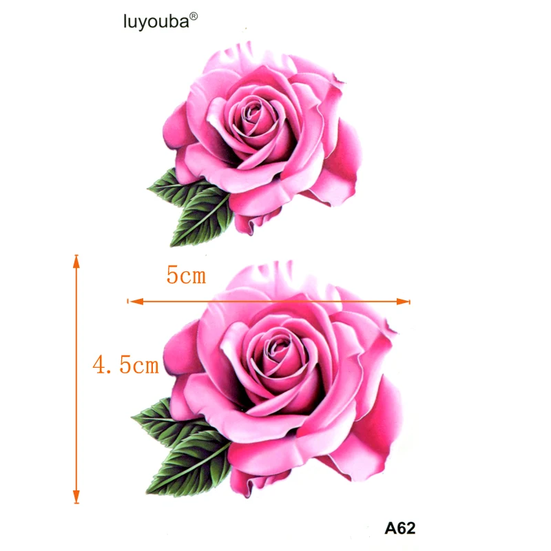 一時的な花とピンクの防水ステッカー,男性のための一時的なボディーアートの装飾