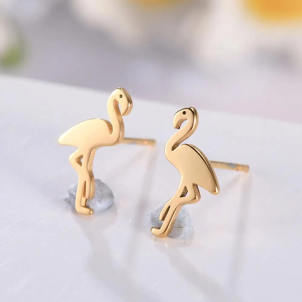 Sipuris Stainless Steel Cute Flamingo Bird Graphic Cool Stud Earrings For Women Girls Ear Jewelry Accessories Girlfriend Gift