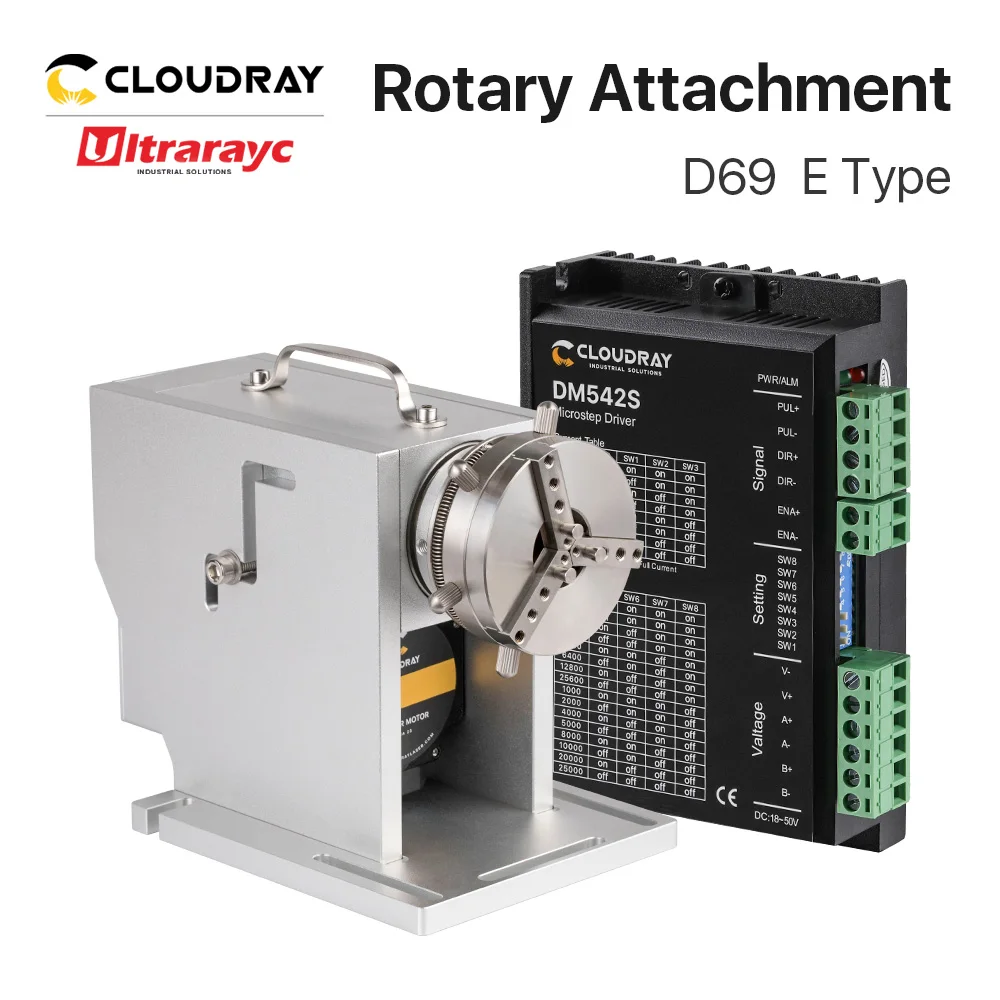 Ultrarayc Rotary Atttachment Diameter 69mm Rotary Device + Driver DM542S Chuck Rotating Worktable for Laser Marking Machine