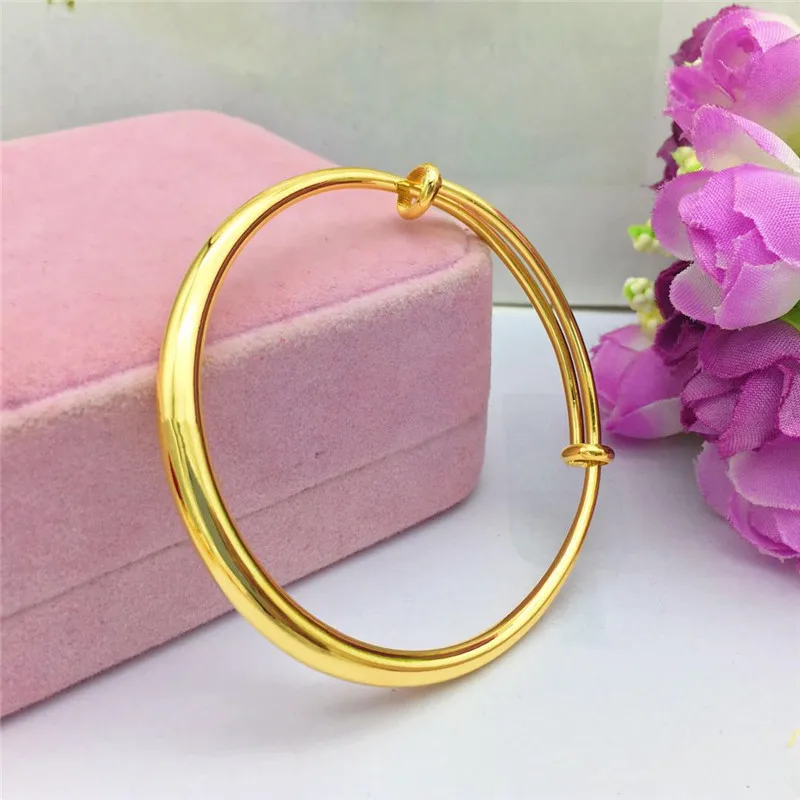 

HOYON Real 18k Gold Coating Bracelet for Women Wedding Engagement Jewelry 6MM Smooth Gold Bangles for Birthday Party Gift