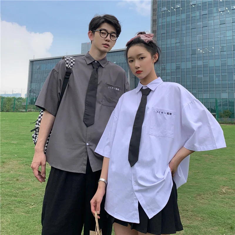 Summer trend short sleeve shirt top college wind Tie New Korean loose high school students' class clothes for lovers 2021