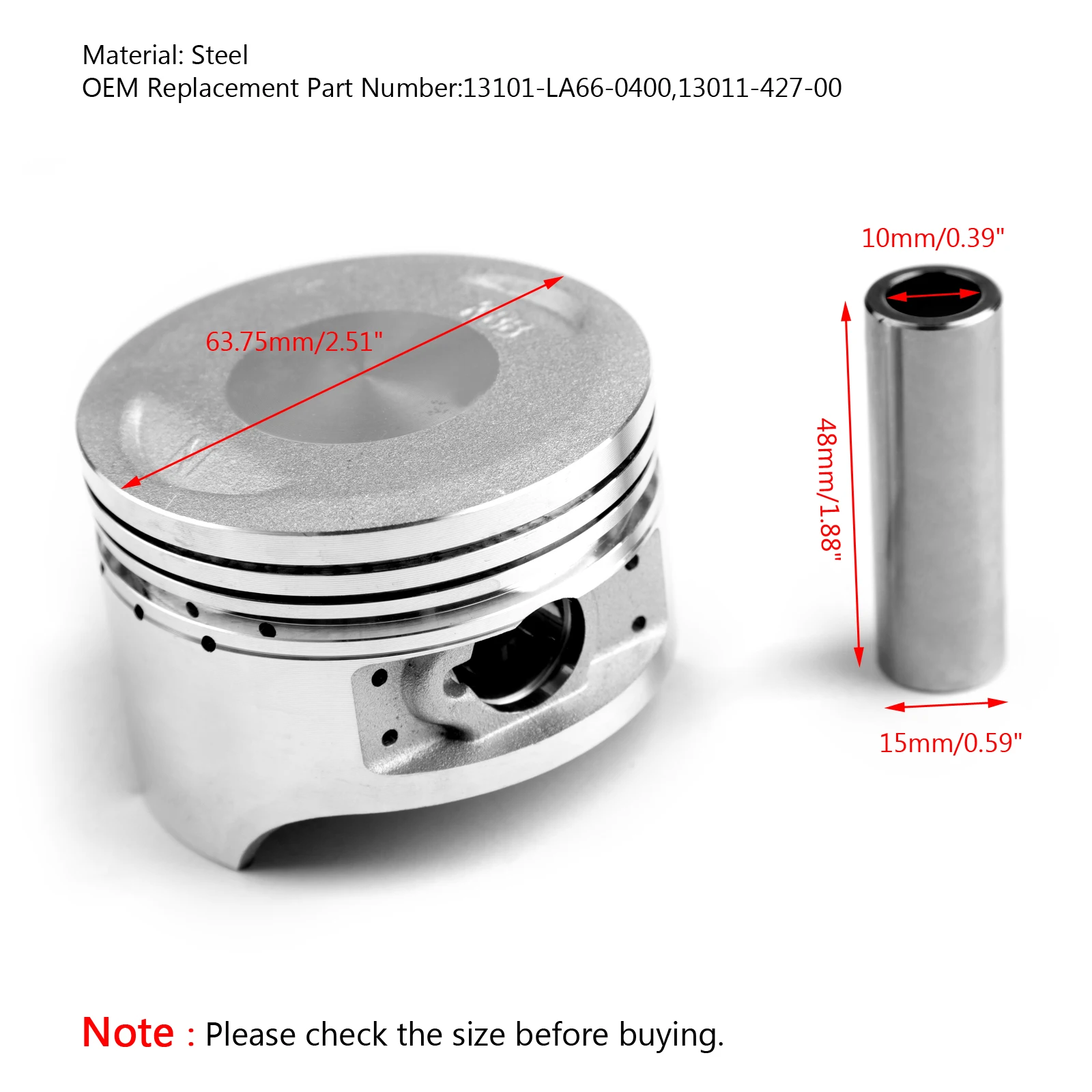 Artudatech 63.50mm 64mm Piston Kit For Honda CG200 CG 200 4 Stroke Engine 200cc 13101-LA66-0400 13011-427-00