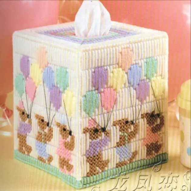 12x12x14cm Carton Bear Balloon storage tissue box embroidery kit DIY handmade craft set Crocheting knitting needlework supplies