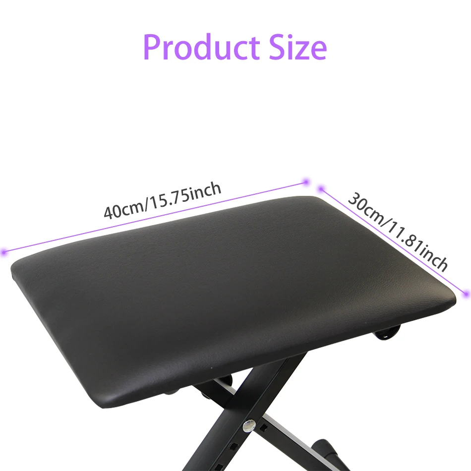 Piano Bench Keyboard Bench Height Adjustable Foldable X-Style Padded Stool Chair Seat Cushion With Anti-Slip Rubber