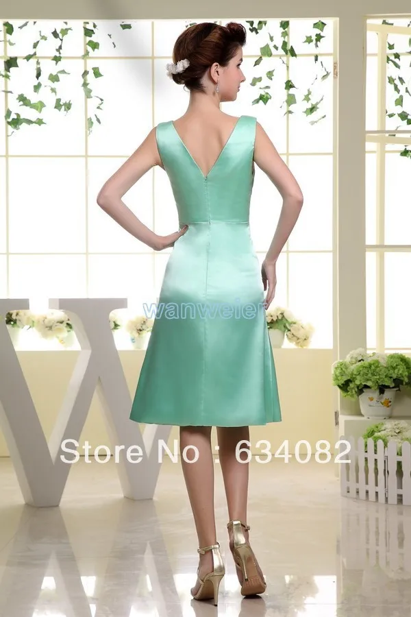 Miễn Phí Vận Chuyển 2015 Đầm Vestido De Noiva Barato Aqua Satin Ngắn Flowy Phục Thường Ngày Cho Nữ Vestidos Formales Xếp Ly Eo Thời Trang