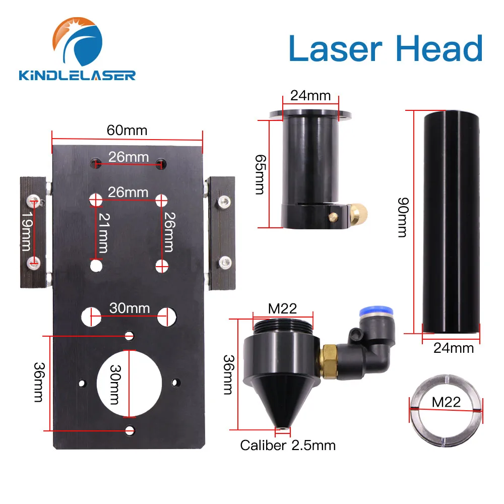 Testina Laser CO2 KINDLELASER Dia.18 FL38.1 e Dia.20 FL50.8 / 63.5/101.6mm supporto per macchina da taglio per incisione Laser (nero)