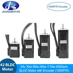 Jkongmotor JK42BLS 42mm Brushless DC Motor 24V 30 / 60 / 80 /110W 8-poles BLDC Servo Motor with Encoder 1000P/R For DIY Design