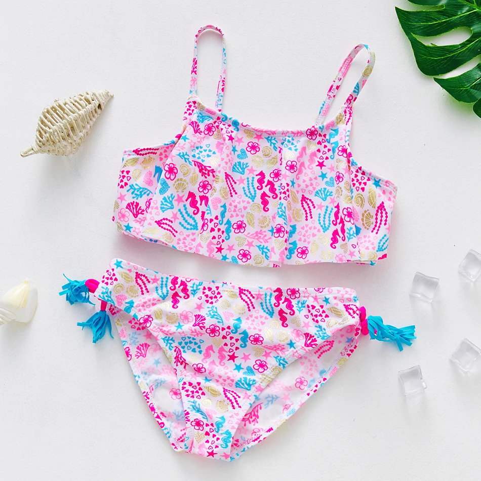 7~13Y Teenager Girls Swimsuit Two pieces Girls Swimwear High quality Kids Swimwear Ruffle style Girls Swimming outfit Bikini set